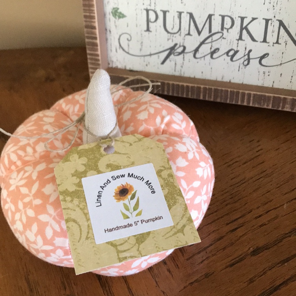 Handmade Fabric Fall Orange Floral pumpkins Small 5" Fall Decor